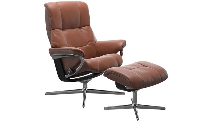 Stressless Mayfair Recliner with Cross Base and Stool in Cori Copper Leather